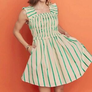 English Factory Cream Sundress with Green Stripes